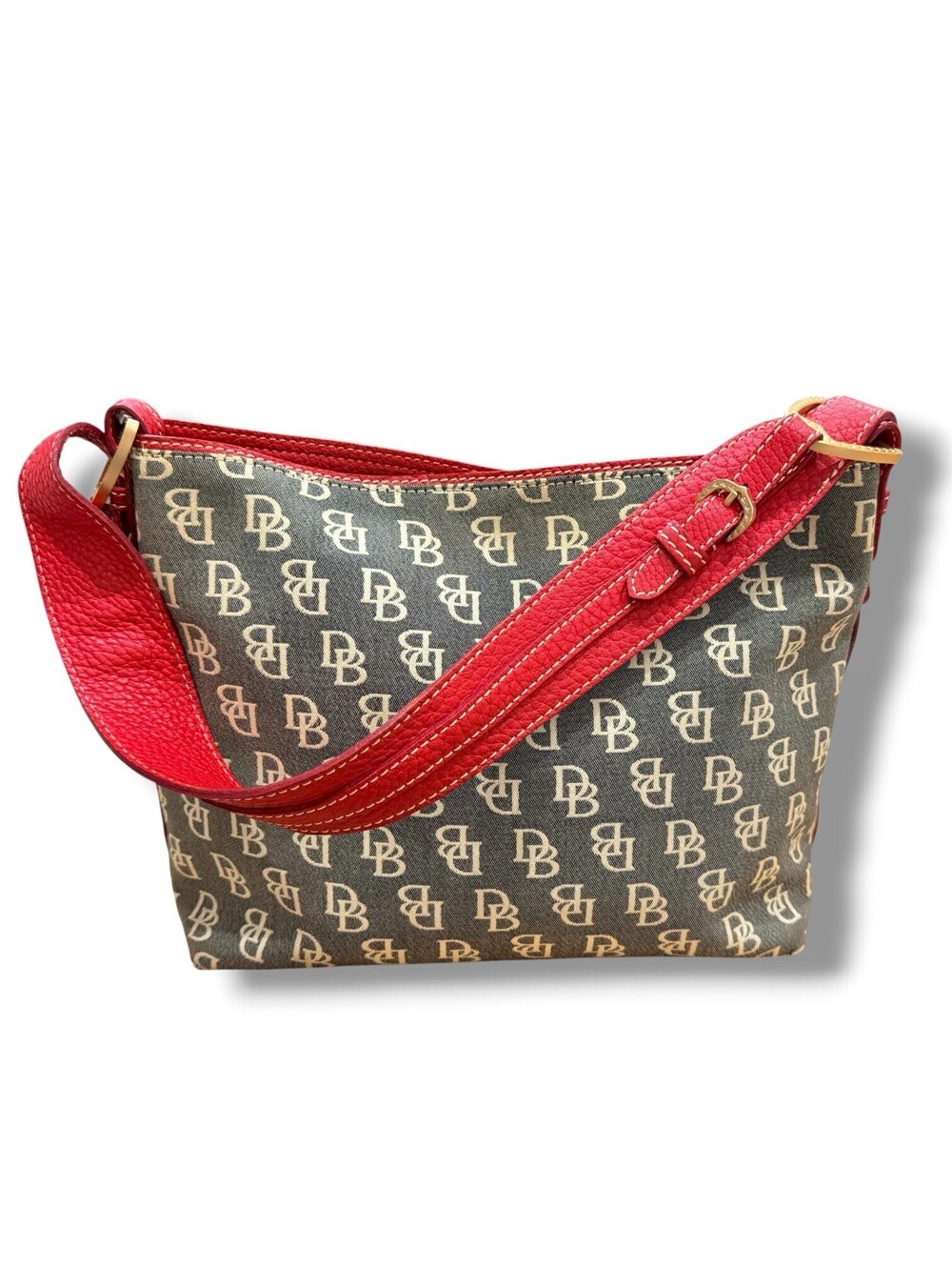 Dooney & Bourke Signature DB Monogram Shoulder Bag Red Leather Vintage Y2K